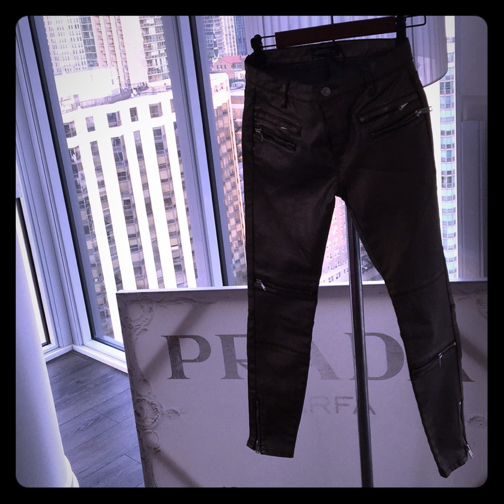 Zara Chrome leather pants with zippers